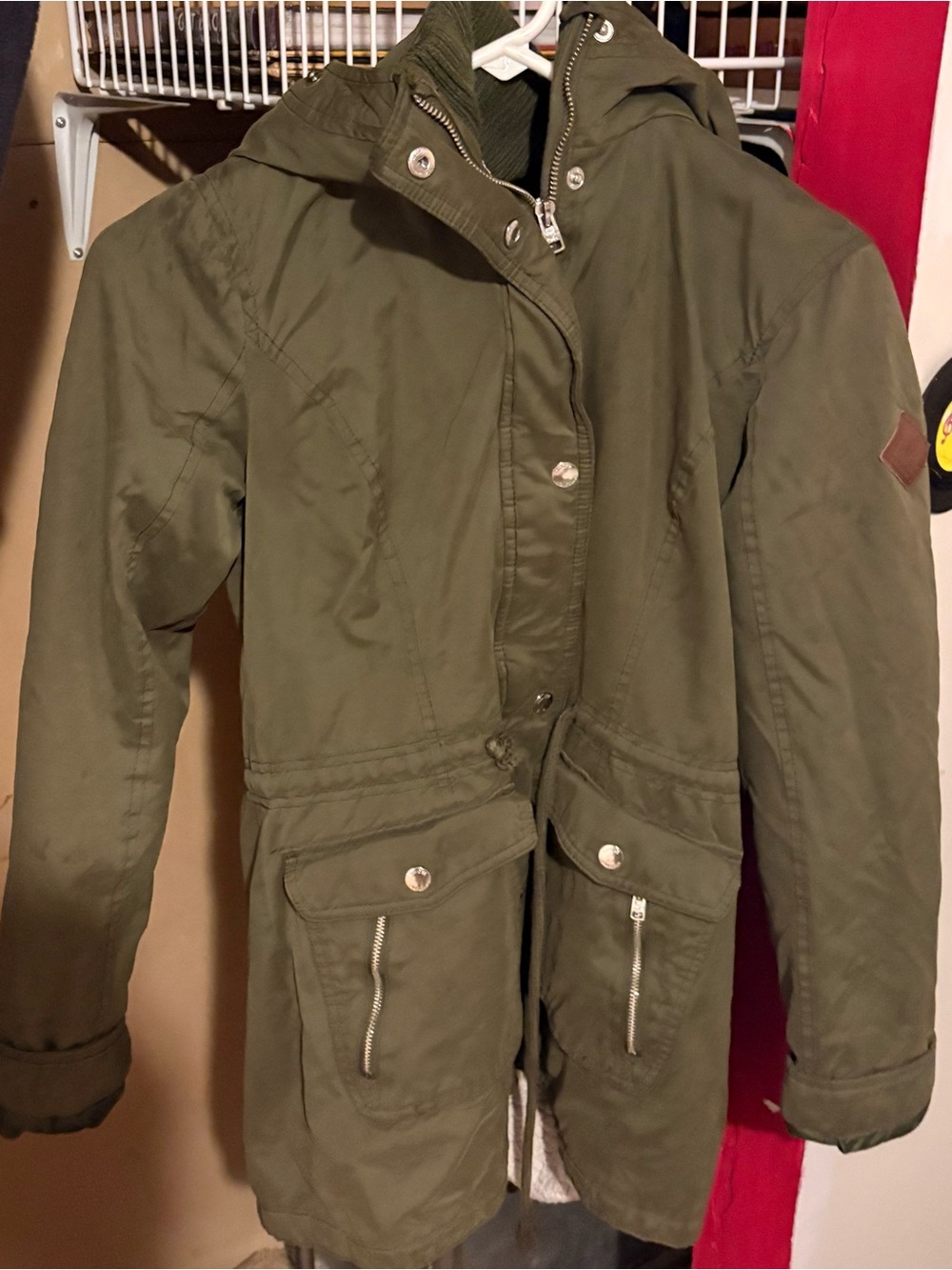 Hollister Olive Green Hooded Utility Parka size small Y2K